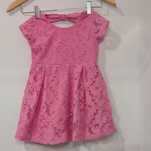 Duchess Girls Pink Lace Bow Back Dress Short Sleeve Flounce Skirt - 4T